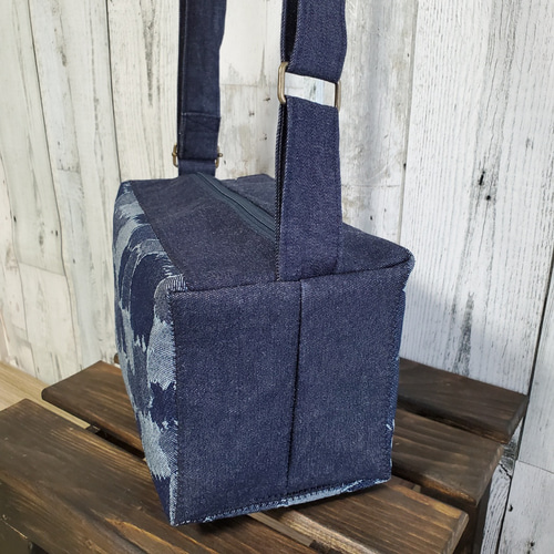 デニムパッチワーク風 BOXショルダーバッグ ショルダーバッグ 大