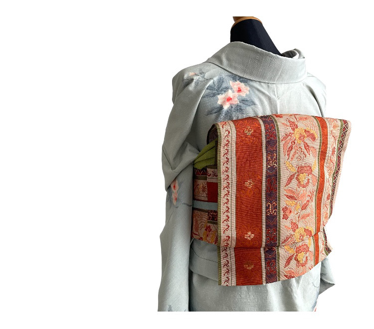 【手軽にお太鼓-作り帯】博多織　名古屋帯　花模様