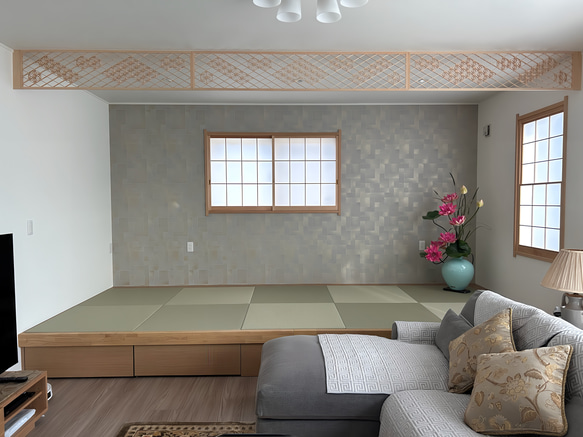 組子欄間調インテリア壁飾り 【大型横型１号 麻の葉ちらし】 組子細工 本格的な組子インテリア cm