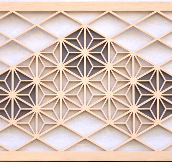 組子欄間調インテリア壁飾り 【大型横型１号 麻の葉ちらし】 組子細工 本格的な組子インテリア cm