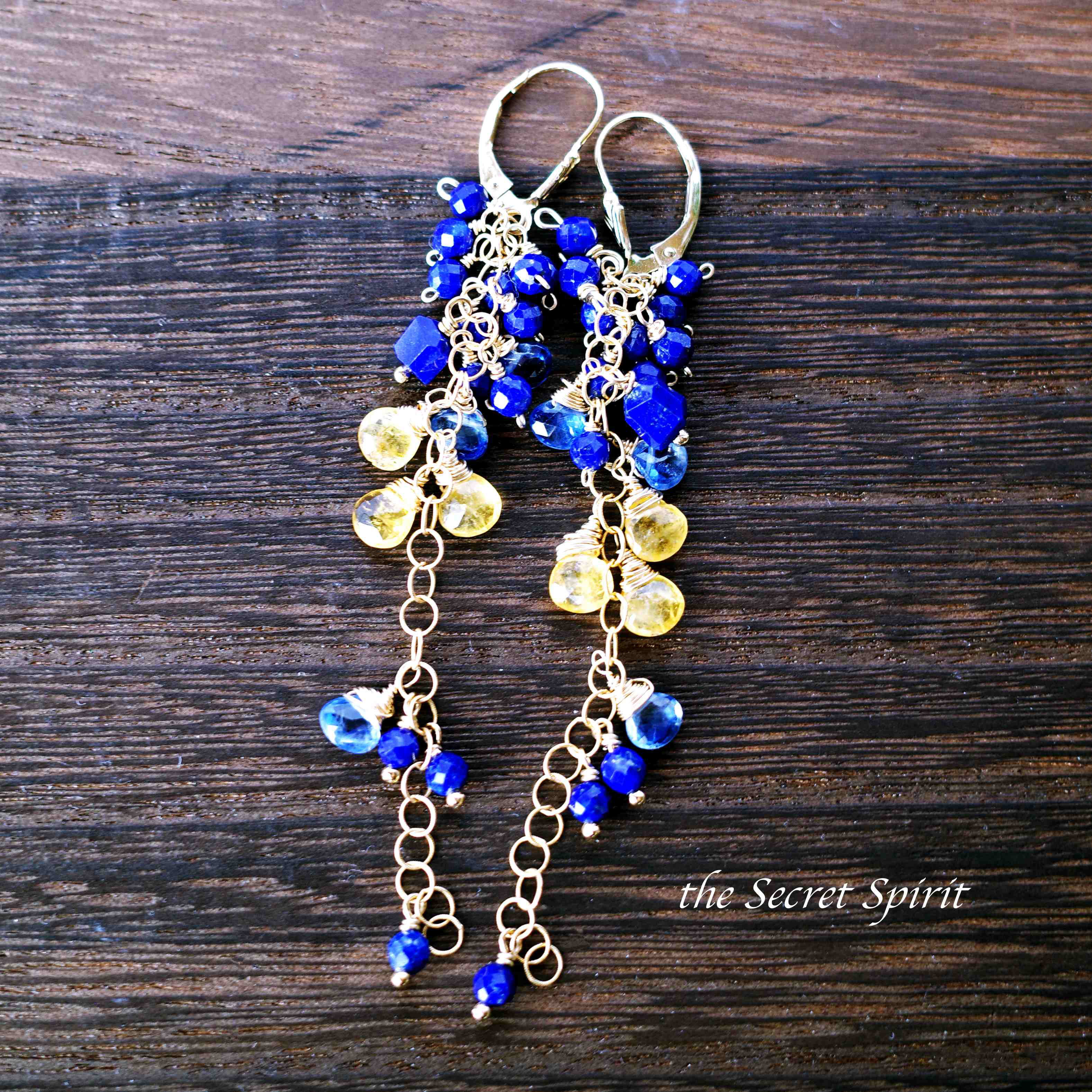 【個人の願望を高次の意識と整合させる】ラピスラズリ ヘリオドール 14Kgfピアス