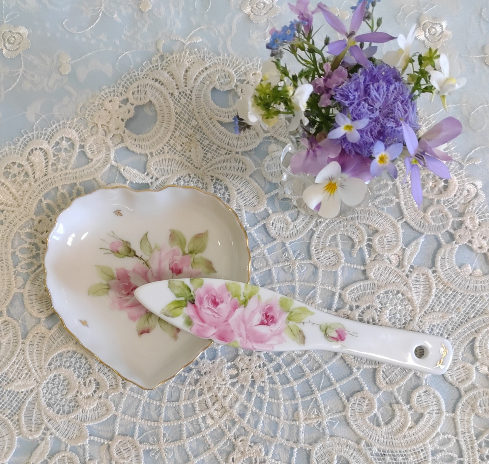 ♡ジャム&バターナイフ+ハート型ミニトレー（薔薇)