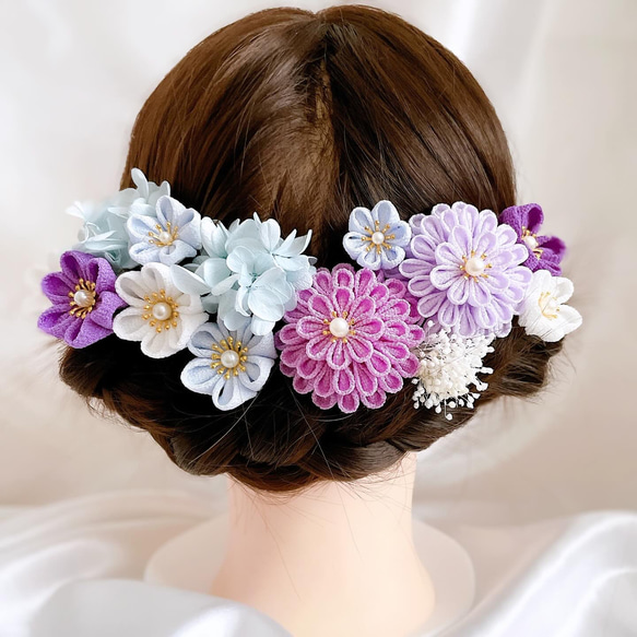 成人式、卒業式に！美しく上品に 淡藤の髪飾り つまみ細工 和装 紫