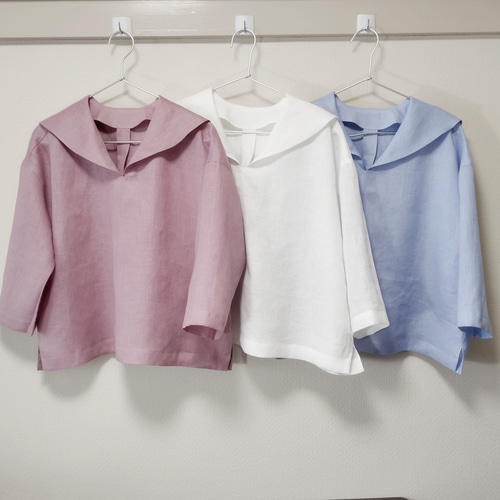 美品　ハンドメイド作家　リネン　ブラウス　紫　ピンク　長袖　七分丈 七分袖 リネン 麻 ブラウス 麻100% レディース 綿麻100% リネンシャツ