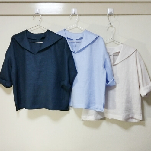 リネン100%】七分袖の大人セーラーカラーブラウス ブラウス Chapeau de
