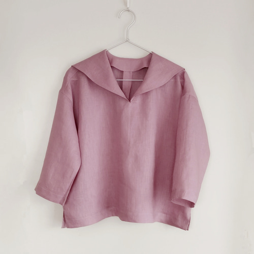 美品　ハンドメイド作家　リネン　ブラウス　紫　ピンク　長袖　七分丈 フレンチリネン・5分袖ブラウス/DoCLASSE