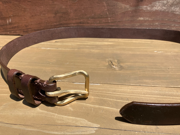 手作り真鍮バックルレザーベルト　焦茶 6枚目の画像