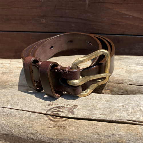 手作り真鍮バックルレザーベルト 焦茶 その他ファッション north-craft