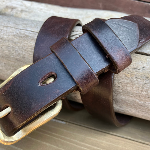 手作り真鍮バックルレザーベルト 焦茶 その他ファッション north-craft