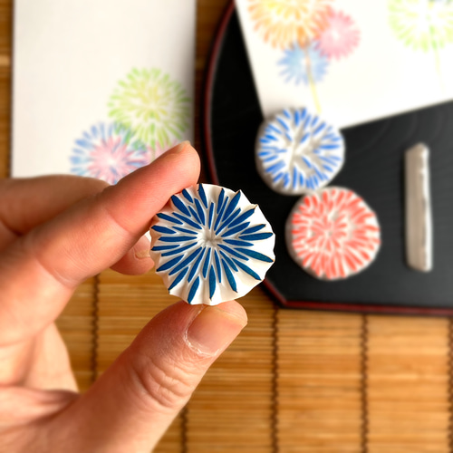 暑中見舞いにも。夜空に輝く花火のはんこセット(夏7・8月の消しゴム