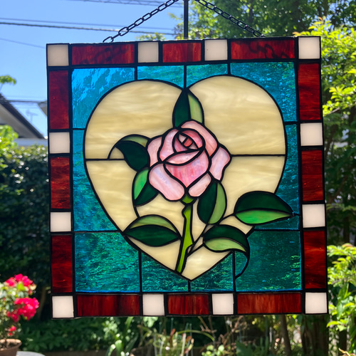 ステンドグラス 高級アートパネル インテリア壁掛け（Ap-77. バラと