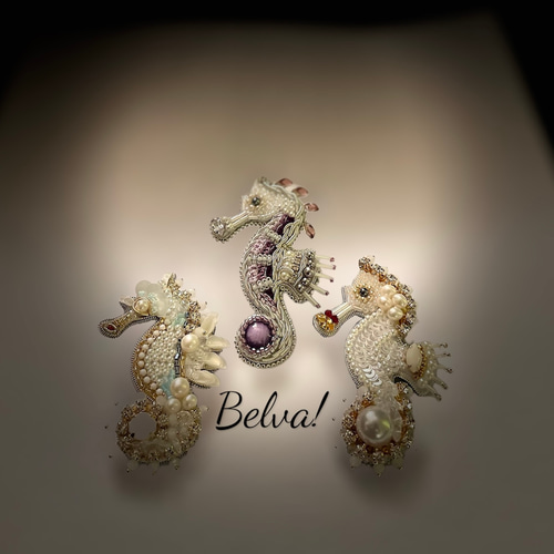 ビーズ刺繍のブローチ -タツノオトシゴ seahorse- ブローチ