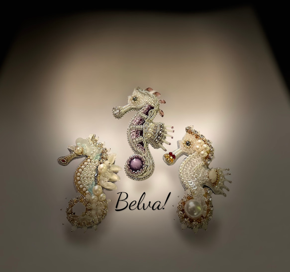 ビーズ刺繍のブローチ　-タツノオトシゴ　seahorse- 7枚目の画像