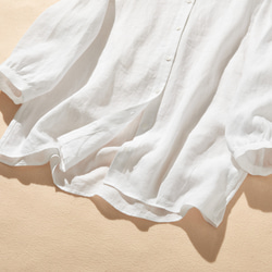 採用優質亞麻布料製成的襯衫，具有自然紋理 四分之三袖襯衫 白色 240503-1 第5張的照片
