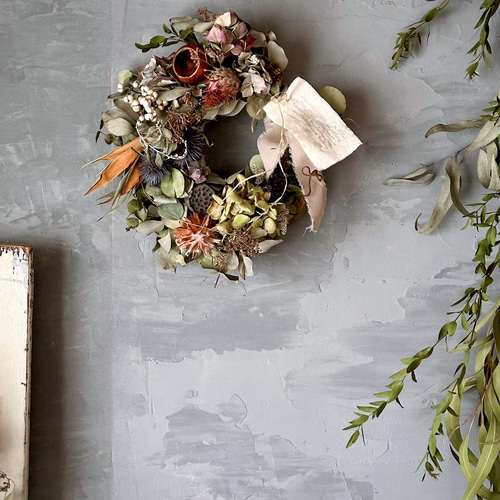 即日発送 アーティチョークと個性的植物のリース プリザーブドフラワー