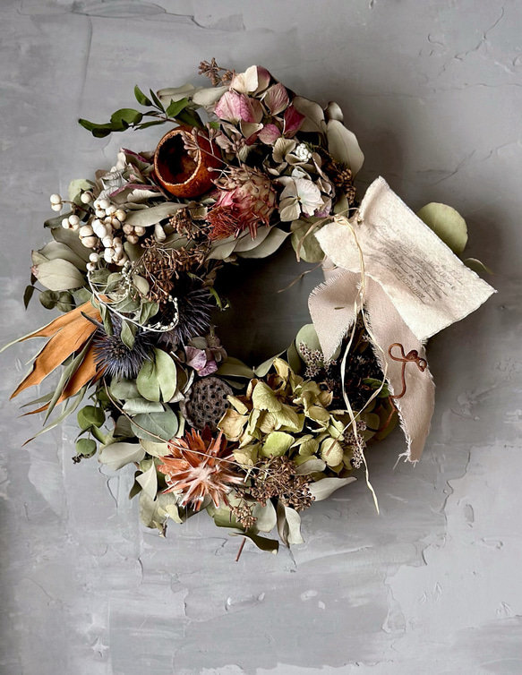 専用＊感謝Sale＊アーティーチョーク　アンティーク　ドライフラワーリース 即日発送 アーティチョークと個性的植物のリース プリザーブドフラワー