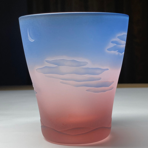 朝焼けのフリーグラス～明けの三日月 薄ピンク×青 （1個） グラス