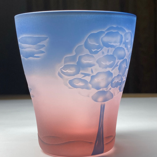 朝焼けのフリーグラス～明けの三日月 薄ピンク×青 （1個） グラス