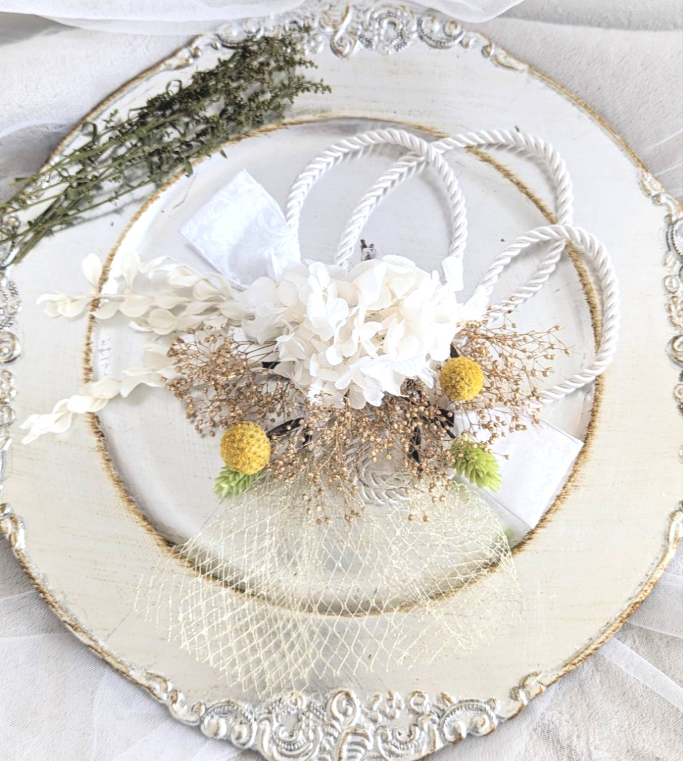 ツイストコード × スプリングカラー　 髪飾り【 成人式 ウェディング 前撮り 振袖 袴 白無垢 七五三】ドライフラワー