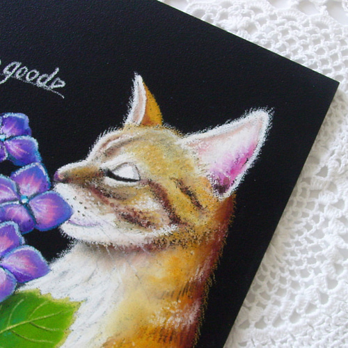 花畑猫　油彩画 原画　ミニ絵画　オリジナル　猫　花 花畑猫 油彩画 原画 ミニ絵画 オリジナル 猫 花 絵画