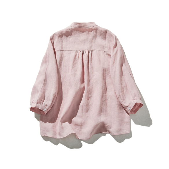 採用優質亞麻布料製成的襯衫，具有自然紋理 四分之三袖襯衫 淺粉色 240503-4 第8張的照片