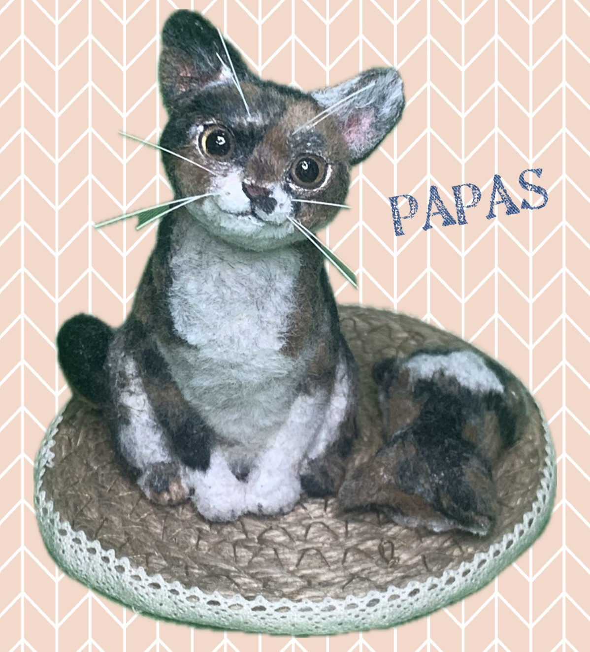 三毛猫親子の植毛フィギュア