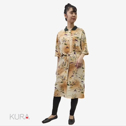 ぼかし茶屋柄のポロ衿ワンピースドレス☆1点物の着物のアップサイクル商品 4枚目の画像