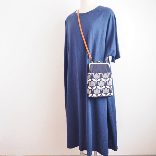 北欧ボタニカルがま口ショルダーバッグ/がま口サコッシュ/ポシェット