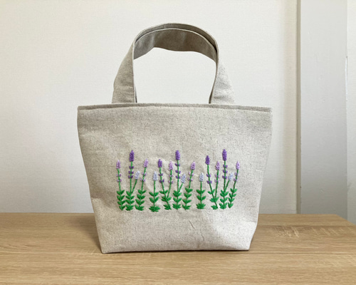 レッスンバッグ ×2  オリーブ刺繍　ラベンダー刺繍 jumelle ラベンダー刺繍ブローチ | onospace