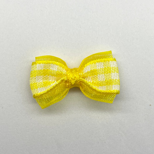 558【パーツ/16ヶ】サテンチェック×オーガンジーリボン/イエロー  