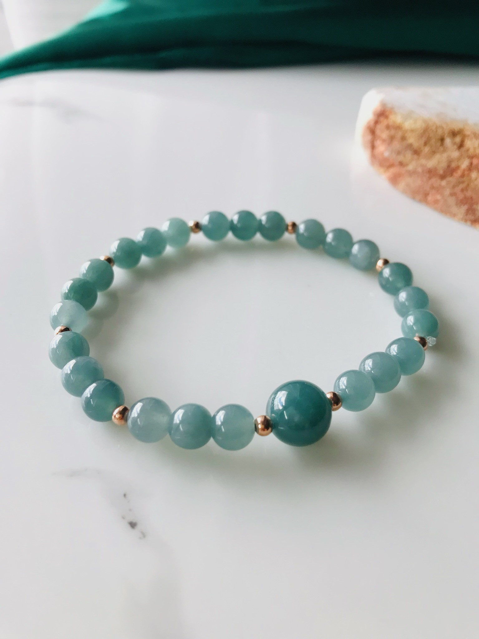 [B230-001] ジェイド　ヒスイ　ブレスレット　グアテマラ産　アイスブルーグリーン　s925 ローズゴールド