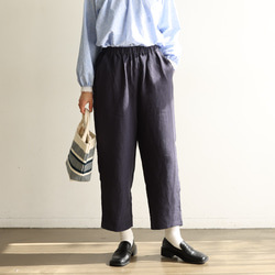 年中活躍　理想的リネンパンツ　ロングパンツ　テーパードシルエット　紺色　240504-1 1枚目の画像
