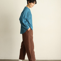 適合全年穿著的理想亞麻褲，長褲，錐形廓形，深棕色 240504-2 第5張的照片