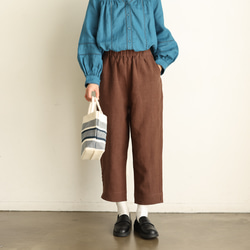 適合全年穿著的理想亞麻褲，長褲，錐形廓形，深棕色 240504-2 第1張的照片