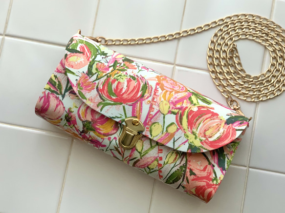 未使用⭐︎花柄 長財布 ショルダーストラップ付き Painted Desert Printemps 軽やかショルダーバッグ 長財布ショルダー