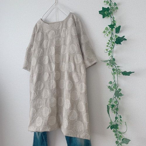 フランスアンティーク リネン 半袖 OP チュニック 手刺繍 EC 未使用