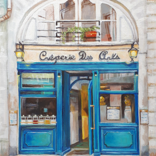 青いお店 』油絵 原画 手描き 絵画 チェリー Cherry 通販
