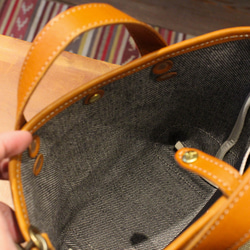 【2way】デニムと本革のミニトート　ショルダー対応　トートバッグ　ランチトート　デニムトート　本革　肩掛け 10枚目の画像