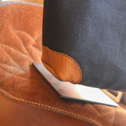 【2way】デニムと本革のミニトート　ショルダー対応　トートバッグ　ランチトート　デニムトート　本革　肩掛け 6枚目の画像