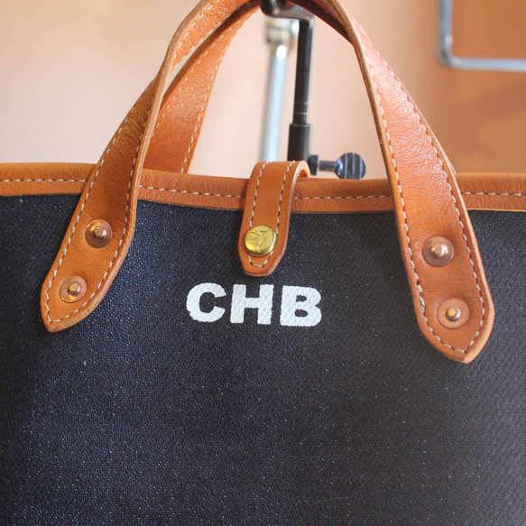 【2way】デニムと本革のミニトート　ショルダー対応　トートバッグ　ランチトート　デニムトート　本革　肩掛け 4枚目の画像