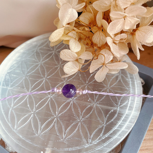 紫水晶單株手繩 天然水晶手鍊 水晶編織 蠟線手環 韓版 簡約 第1張的照片