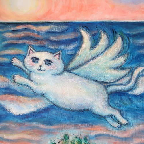 開店記念セール! 星月猫☆アート「白猫」絵画 F3 複製画 木製 開店記念セール! 星月猫☆アート「白猫」絵画 F3 複製画 木製