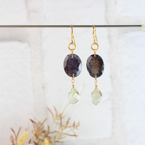 超希少石】ブラッドショットアイオライトサンストーン 耳飾り