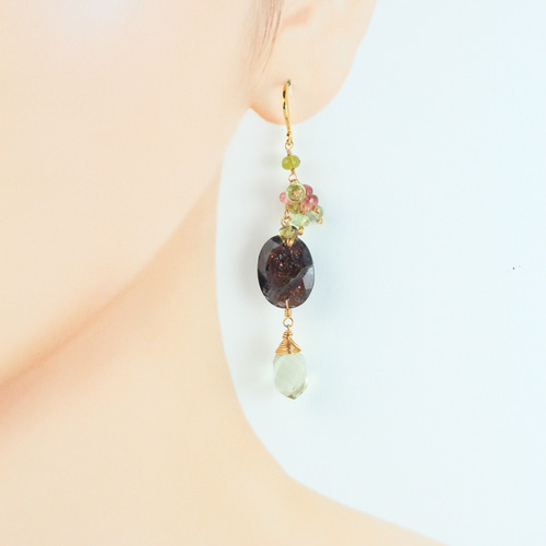 超希少石】ブラッドショットアイオライトサンストーン 耳飾り