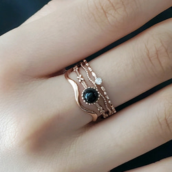 ピンクゴールド3点セットブラックオニキス女性のためのリング重ね付け