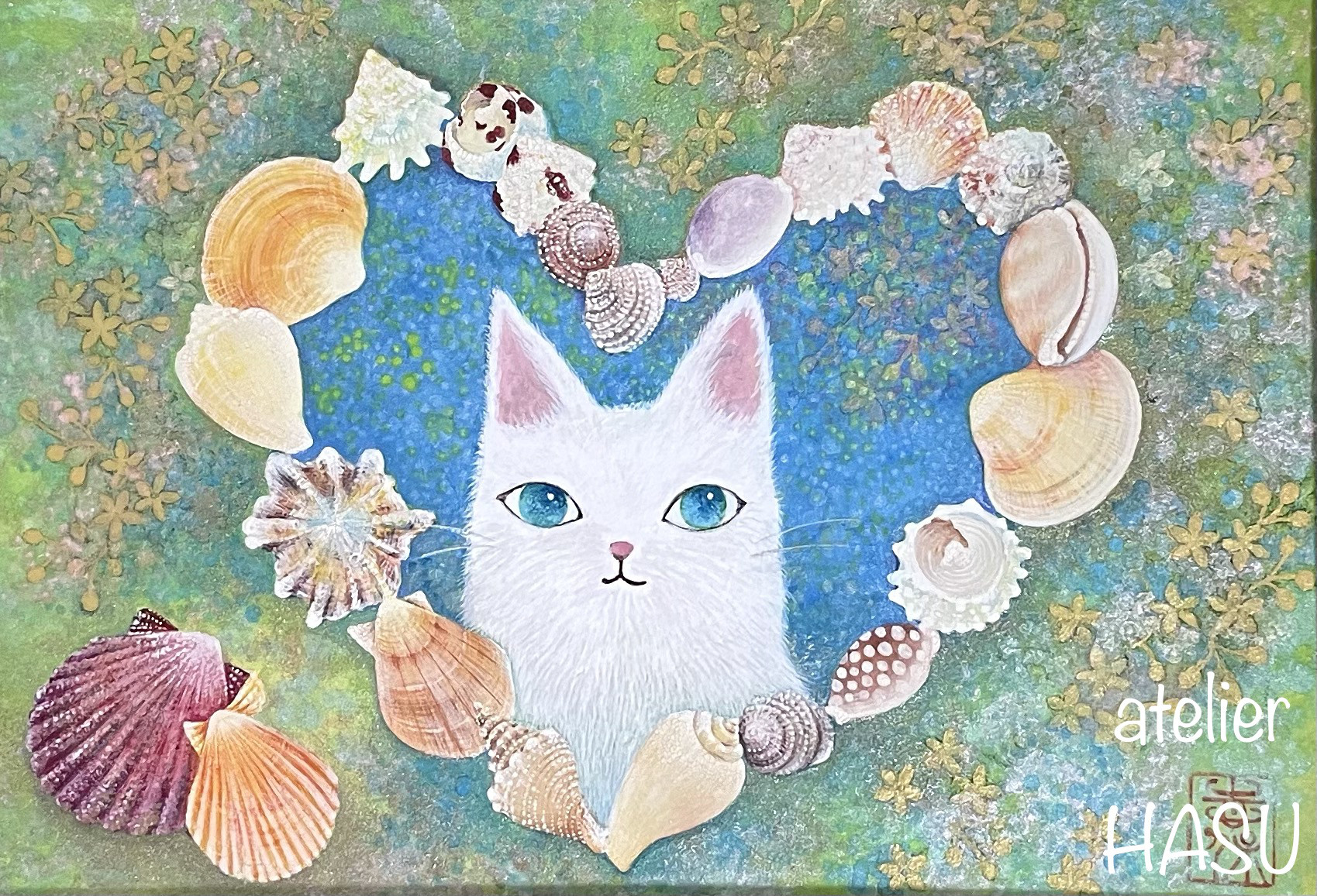 油絵 絵画 原画 影絵 影画 ねこ『しっぽのハート』 ねこと貝殻 (原画) 絵画 atelier HASU 通販 17664878｜Creema