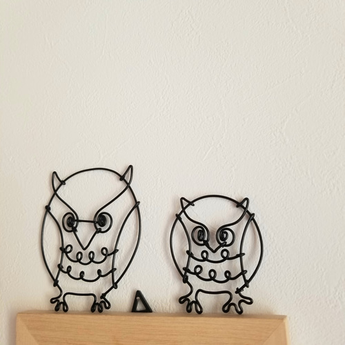 ワイヤーアート 壁飾り フクロウ 【親子セット】 飾り 壁面 ワイヤー