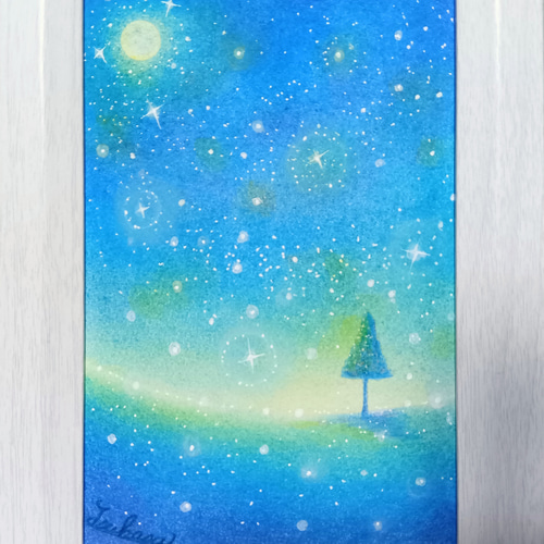 パステルアート ブルーナイト・カーテン パステル画原画 絵画 T's Arts
