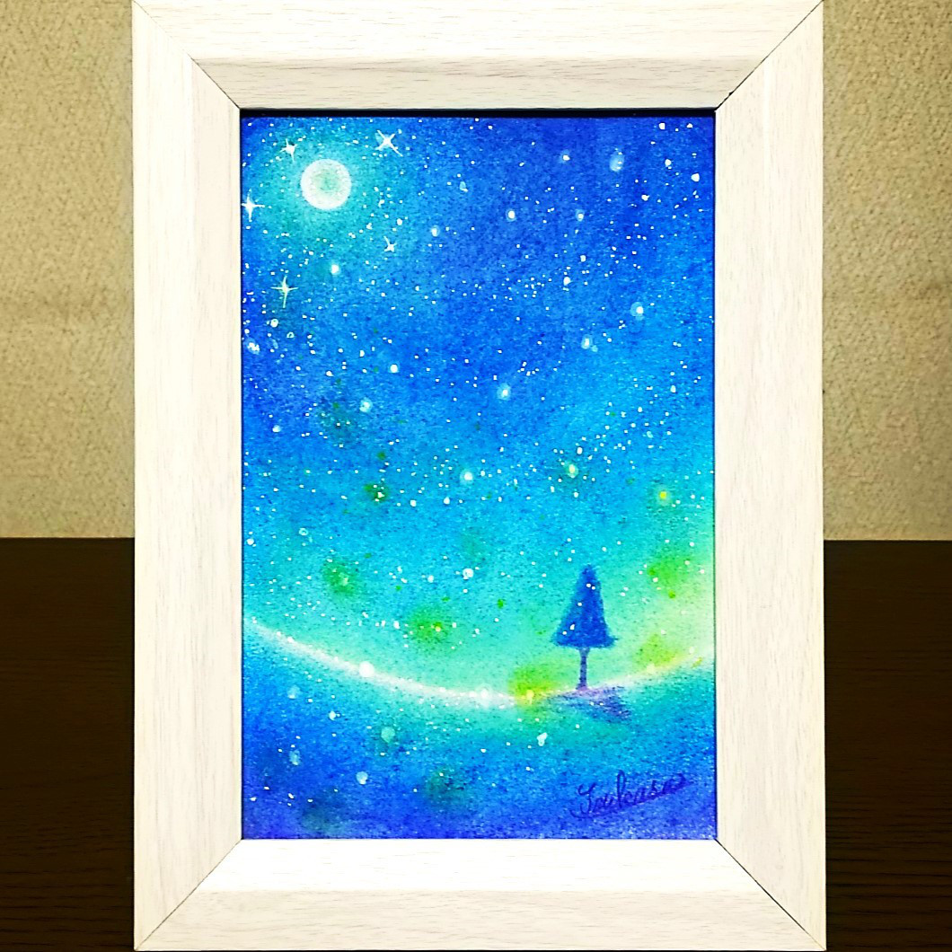 パステルアート ブルーナイト・カーテン パステル画原画 絵画