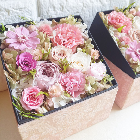 ★アロマ付き♡プリザ薔薇入り「Box Arrangement -rose-」ピンク系 5枚目の画像